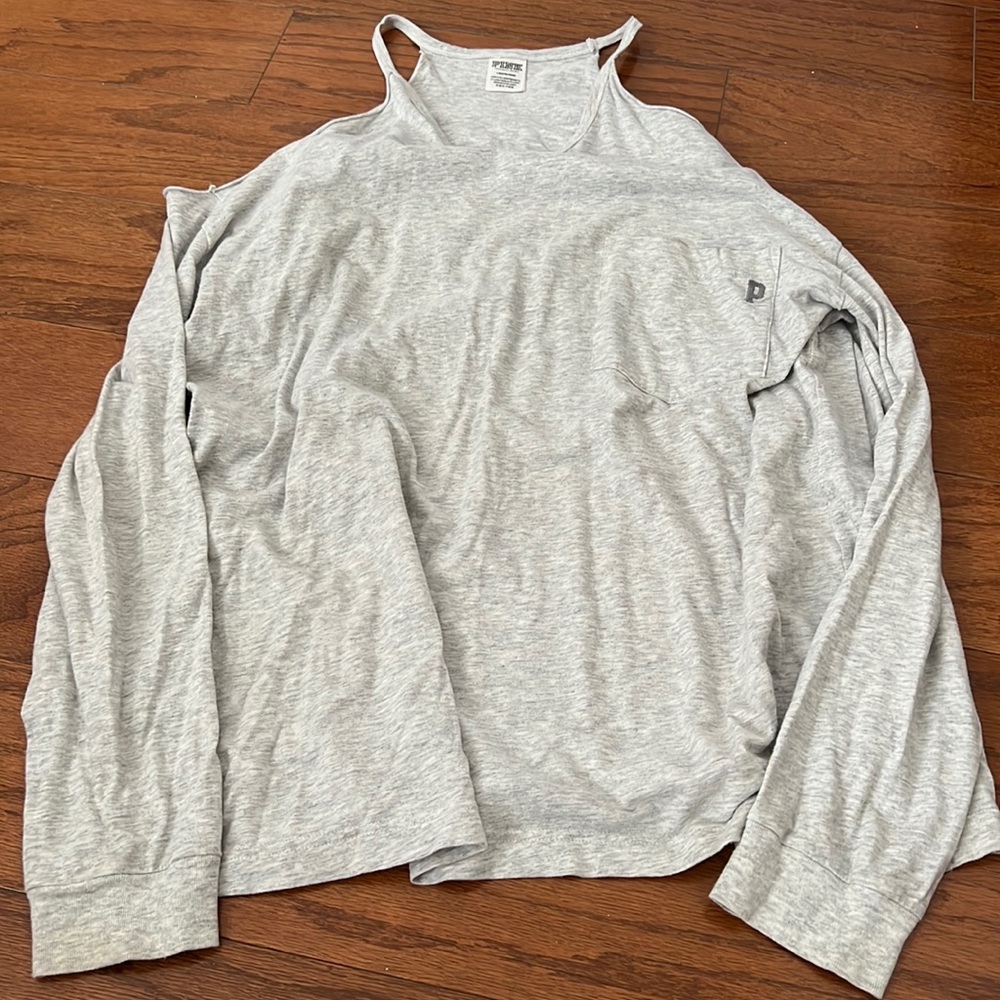 VS Pink gray and white open shoulder longsleeve